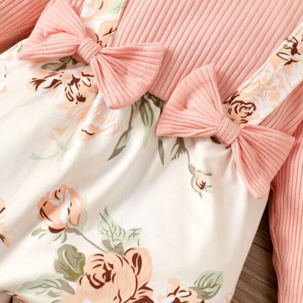 0-2-year-old newborn baby girl spring and autumn section pink shirt flower print one-piece trousers cute - Image 4