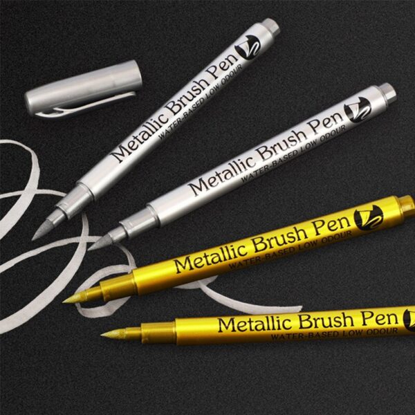 1/2Pc Brush Metallic Marker Pens Permanent Gold Silver Color Art Marker For Crafts Manga Scrapbooking School Stationery Supplies - Image 4