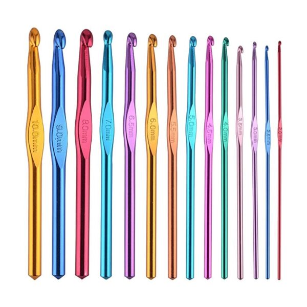 14 Sizes 2-10mm Multicolor Aluminum Handle Crochet Hooks for Crocheting, , Knitting Needles for Yarn Craft,