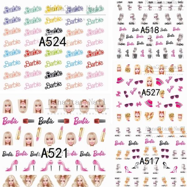 1Pc Anime Kawaii Diy Barbie Nail Stickers Cartoon Girl Letter Love Bowknot Doll Nail Patch Art Sticker Decal Decoration Gift Toy