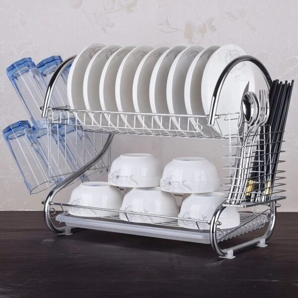 2/3 Tiers Dish Drainer Glasses Holder Drying Racks with Tray Basket Plate Cutting Board Knife Holder Home Kitchen Sink Organizer - Image 2