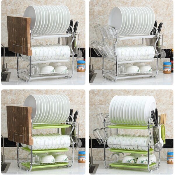 2/3 Tiers Dish Drainer Glasses Holder Drying Racks with Tray Basket Plate Cutting Board Knife Holder Home Kitchen Sink Organizer - Image 4