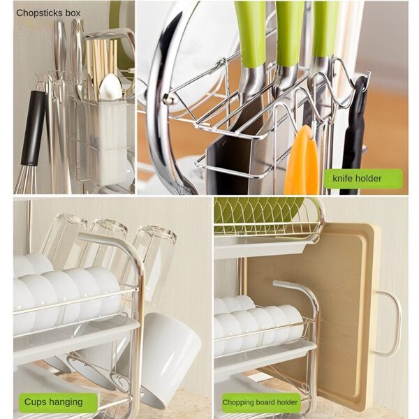 2/3 Tiers Dish Drainer Glasses Holder Drying Racks with Tray Basket Plate Cutting Board Knife Holder Home Kitchen Sink Organizer - Image 5