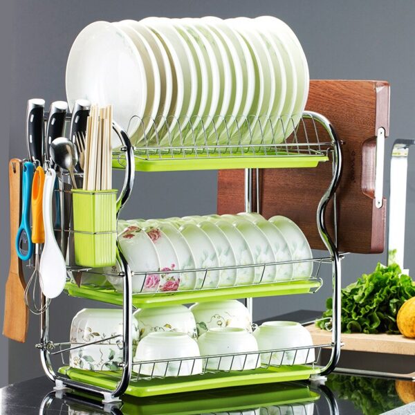 2/3 Tiers Dish Drainer Glasses Holder Drying Racks with Tray Basket Plate Cutting Board Knife Holder Home Kitchen Sink Organizer