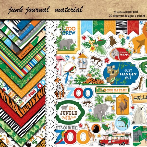 20sheets Retro Zoo Adventure Material Sticker Kids Diy Tool Computer Stickers for Water Bottles Waterproof Arts Crafts - Image 2