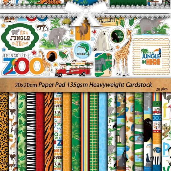 20sheets Retro Zoo Adventure Material Sticker Kids Diy Tool Computer Stickers for Water Bottles Waterproof Arts Crafts