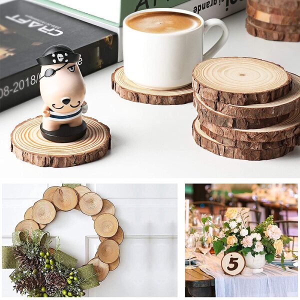 3-12cm Thick 1 Pack Natural Pine Round Unfinished Wood Slices Circles With Tree Bark Log Discs DIY Crafts Wedding Party Painting - Image 6