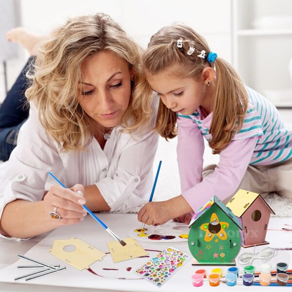 4 Sets DIY Bird House Chime Kit Making Your Own Birdhouses Crafts Build And Paint Unfinished Wooden Handmade Activities Supplies - Image 2