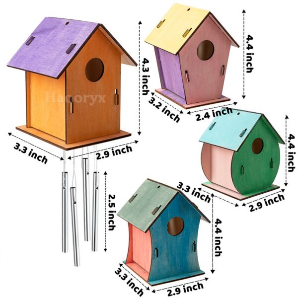 4 Sets DIY Bird House Chime Kit Making Your Own Birdhouses Crafts Build And Paint Unfinished Wooden Handmade Activities Supplies - Image 4
