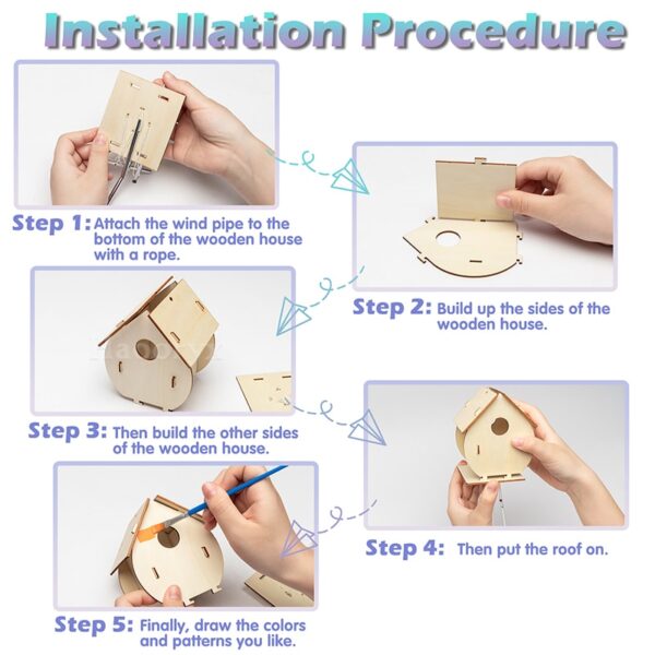 4 Sets DIY Bird House Chime Kit Making Your Own Birdhouses Crafts Build And Paint Unfinished Wooden Handmade Activities Supplies - Image 5