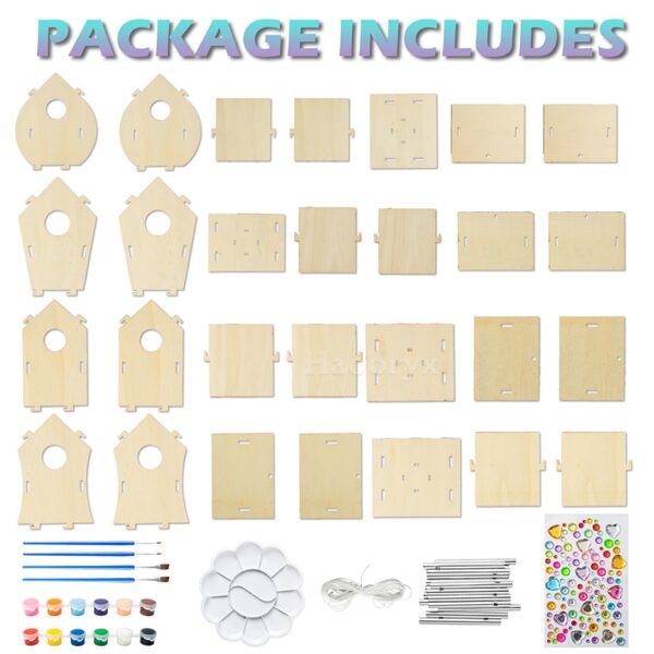 4 Sets DIY Bird House Chime Kit Making Your Own Birdhouses Crafts Build And Paint Unfinished Wooden Handmade Activities Supplies - Image 6