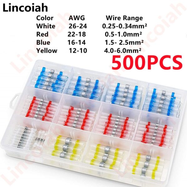 500/50Pcs Heat Shrink Butt Crimp Terminals Waterproof Solder Seal Electrical Connectors Wire Cable Splice Kit Automotive Marine