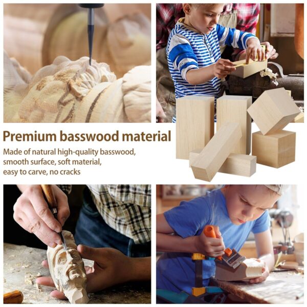 6 Pcs of basswood carving block natural smooth unfinished wood block carving art supplies beginner DIY wood crafts - Image 4