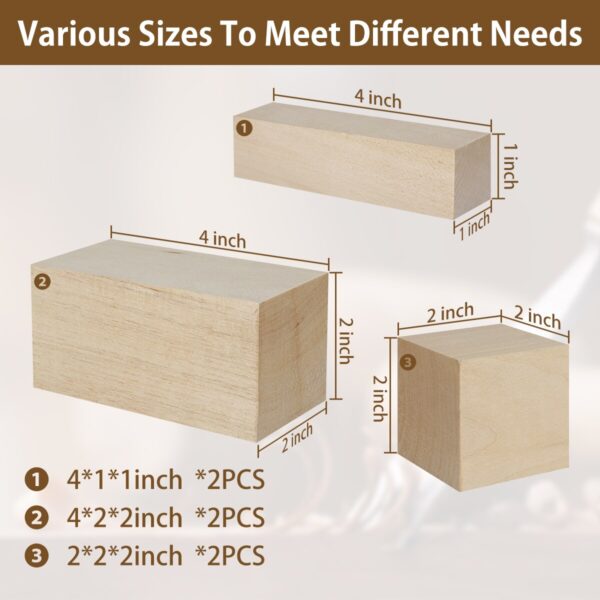6 Pcs of basswood carving block natural smooth unfinished wood block carving art supplies beginner DIY wood crafts - Image 6