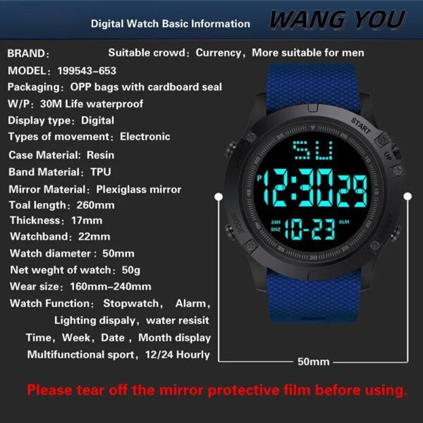 653 Men Sport Watch Multifunction Military Sports Watch Waterproof Luminous LED Digital Kids Watch Big Dial Student Electronic W - Image 4