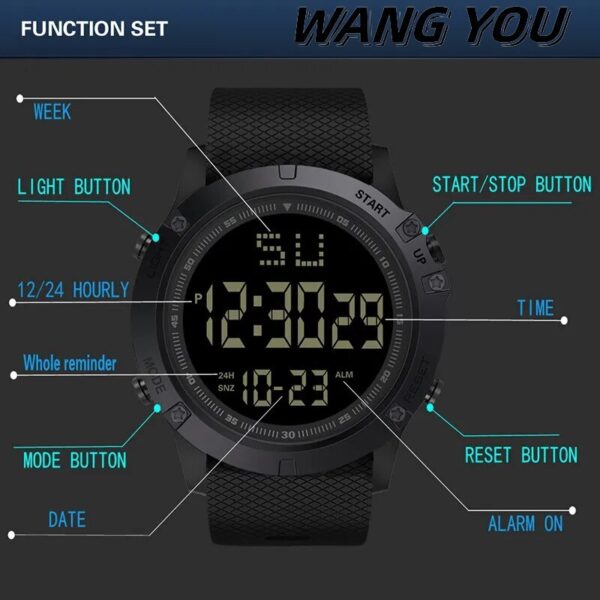 653 Men Sport Watch Multifunction Military Sports Watch Waterproof Luminous LED Digital Kids Watch Big Dial Student Electronic W - Image 5