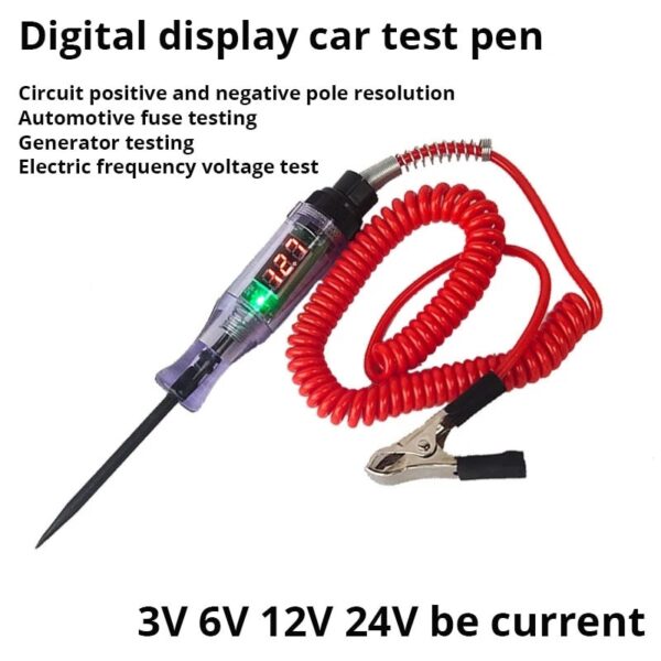 6V 12V 24V DC Car Truck Voltage Circuit Tester Digital Display Long Probe Pen Light Bulb Automobile Diagnostic Tools Auto Repair