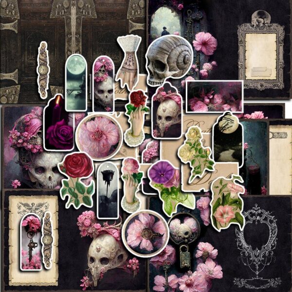 8sheets 30pcs Large Gothic Romantic Materials Sticker Diy Computer Stickers for Water Bottle Arts Crafts - Image 2