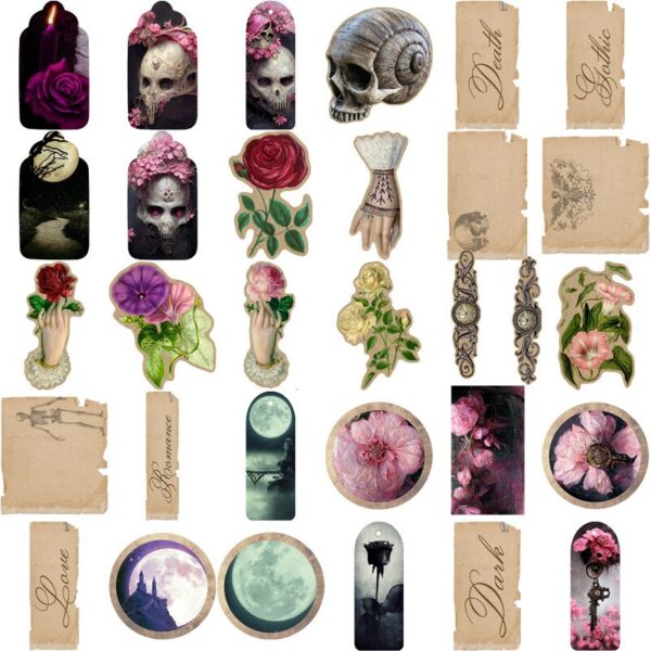 8sheets 30pcs Large Gothic Romantic Materials Sticker Diy Computer Stickers for Water Bottle Arts Crafts - Image 3