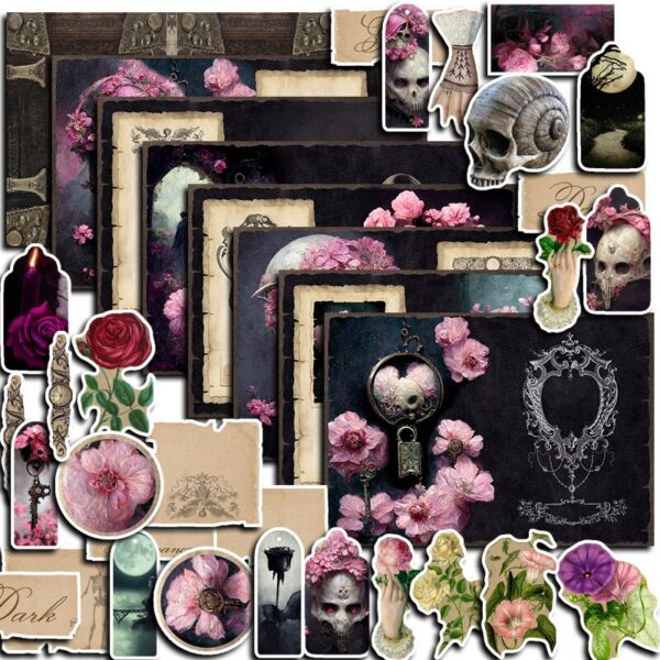 8sheets 30pcs Large Gothic Romantic Materials Sticker Diy Computer Stickers for Water Bottle Arts Crafts