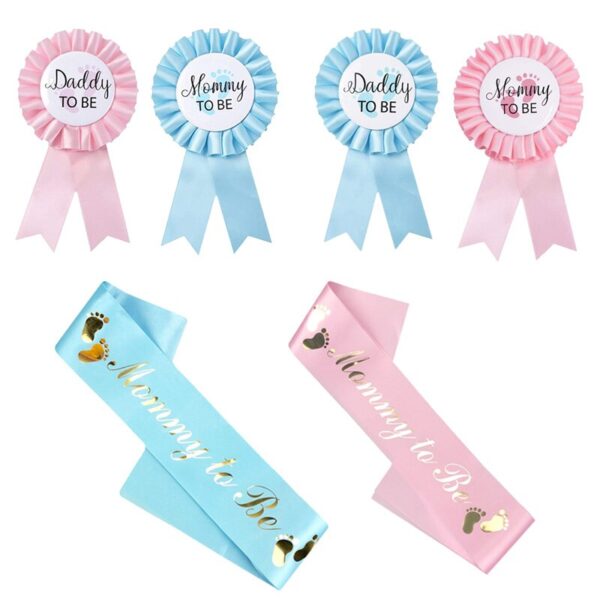 Baby Shower Decoration Mommy To Be Dad To Be Blue/pink Badge Shoulder Strap Sash Set Baby Gender Reveal Gifts Birthday Supplies - Image 2
