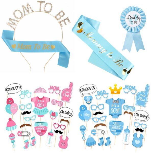 Baby Shower Decoration Mommy To Be Dad To Be Blue/pink Badge Shoulder Strap Sash Set Baby Gender Reveal Gifts Birthday Supplies
