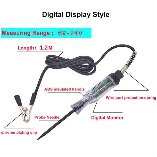 Car Truck Voltage Circuit Tester 6V 12V 24V DC Digital Display Long Probe Pen Light Bulb Automobile Diagnostic Tool Auto Repair - Image 6