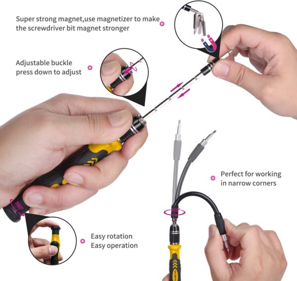 Computer Repair Kit 115 in 1 Magnetic Laptop Screwdriver Kit Precision Screwdriver Set Small Impact Screw Driver Set with Case - Image 4