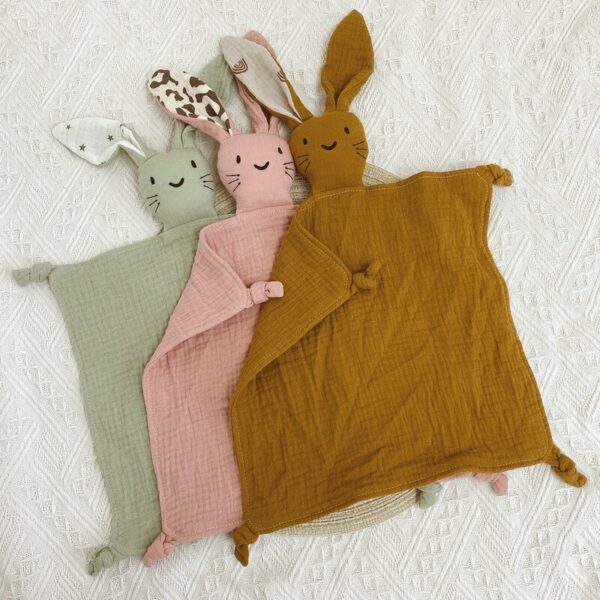 Cute Baby Rattle Bunny Muslin Towel Newborn Soft Cotton Sleeping Dolls Burp Soothing Cloth Blanket Educational Plush Rabbit - Image 2