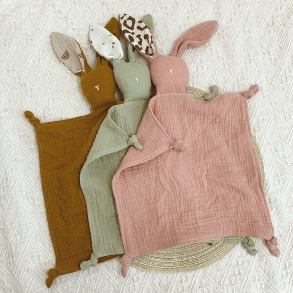 Cute Baby Rattle Bunny Muslin Towel Newborn Soft Cotton Sleeping Dolls Burp Soothing Cloth Blanket Educational Plush Rabbit - Image 4