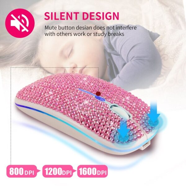 Dual Mode Wireless Mouse Electronic Bluetooth 2.4Ghz Mute Diamond-studded Mause for Notebook PC Laptop Compute Kids Friends Gift - Image 4