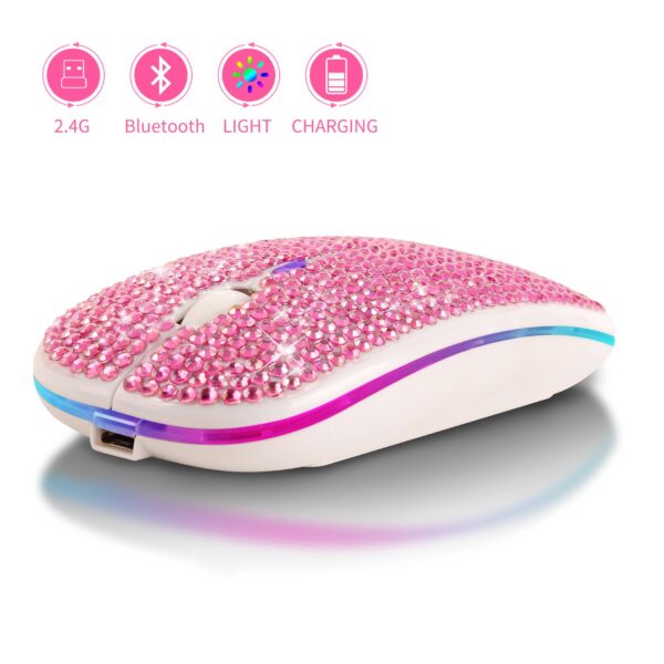 Dual Mode Wireless Mouse Electronic Bluetooth 2.4Ghz Mute Diamond-studded Mause for Notebook PC Laptop Compute Kids Friends Gift
