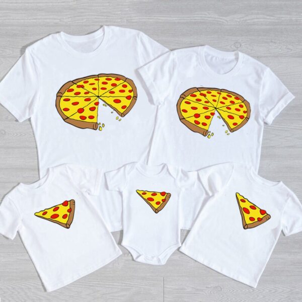Funny Pizza Print Father Mother Kids T-Shirt Baby Bodysuit Cotton Summer Family Matching Outfits Mom Dad Children Match Clothes - Image 5