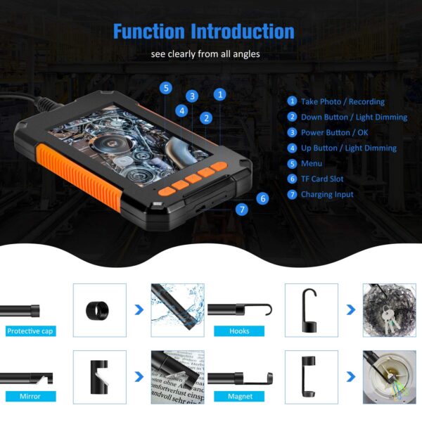 Industrial Endoscope Camera 1080P 4.3 Inch IPS Single Dual Lens Pipe Car Inspection Borescope IP68 Waterproof With LED - Image 6
