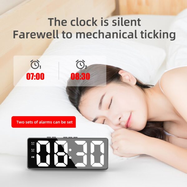 LED Mirror Table Clock Digital Alarm Snooze Display Time Desktop Electronic Table Clocks Desktop Clock - Image 4