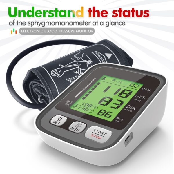 New Blood Pressure Monitor Upper Arm Automatic Digital Blood Pressure Monito Cuff Home BP with Large LCD colored 3 color display - Image 6