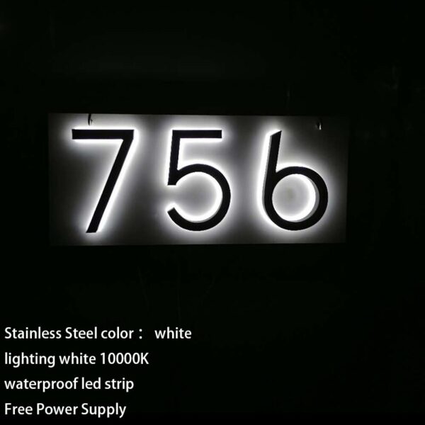 Outdoor Sign 3D LED House Numbers Light Home Number with Backlight Address Apartment Number Plate Stainless Steel Luminous Metal - Image 2