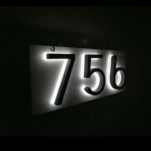 Outdoor Sign 3D LED House Numbers Light Home Number with Backlight Address Apartment Number Plate Stainless Steel Luminous Metal