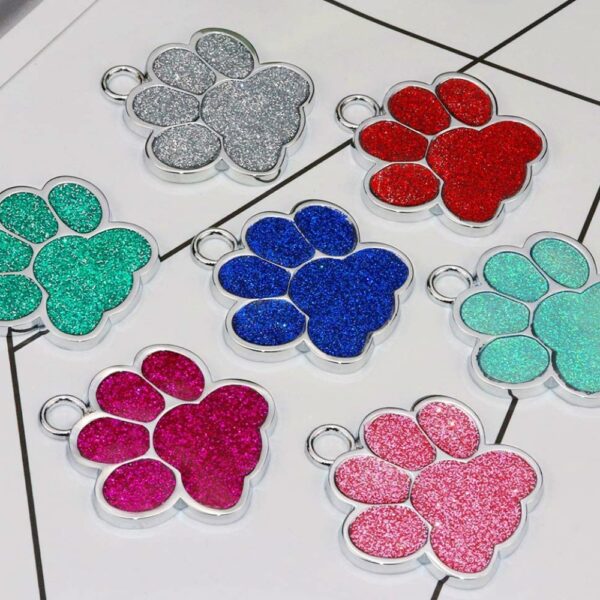 Personalized Dog Cat Tags Engraved Cat Dog Puppy Pet ID Name Collar Tag Pendant Pet Accessories Paw Glitter Pendant - Image 3