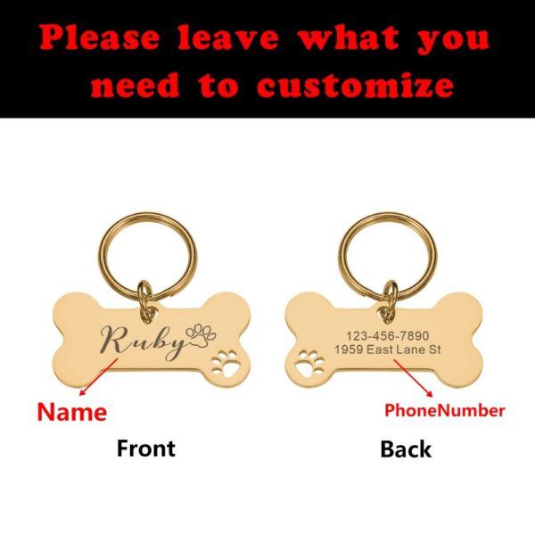 Personalized Pet Dog Tags Shiny Mirror Bone ID Tags Engraving Name Kitten Puppy Anti-lost Collar Tag for Dog Cat Nameplate Pets - Image 2