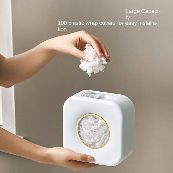 Punch-Free Home Wall-Mounted Multi-Purpose Kitchen Bathroom Plastic Wrap Shoe Cover Shower Cap Storage Box - Image 2