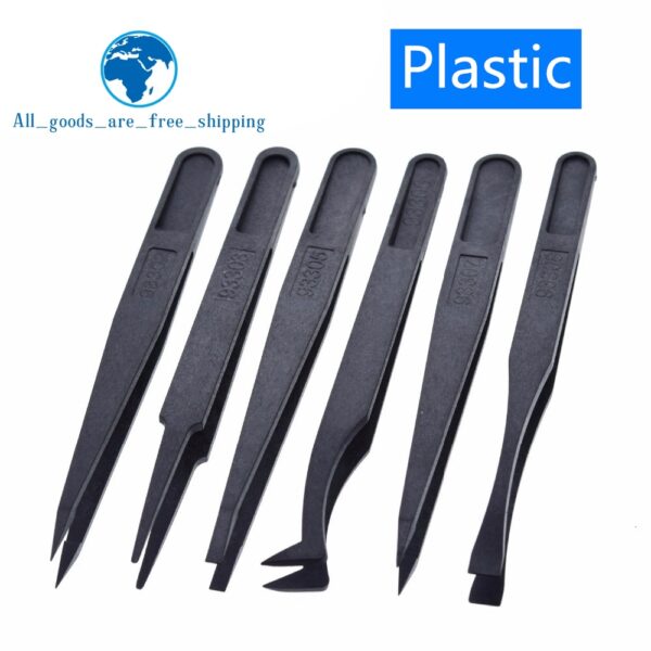 TZT 6pcs Anti-static Electronic Tweezers Kit ESD Plastic Forceps PCB Repair Hand Tools Set