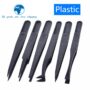 TZT 6pcs Anti-static Electronic Tweezers Kit ESD Plastic Forceps PCB Repair Hand Tools Set